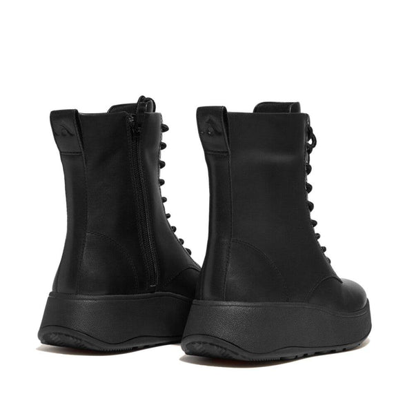 Fitflop Gm4-090 F-Mode Ladies All Black Leather Zip & Lace Ankle Boots-elevate your sole