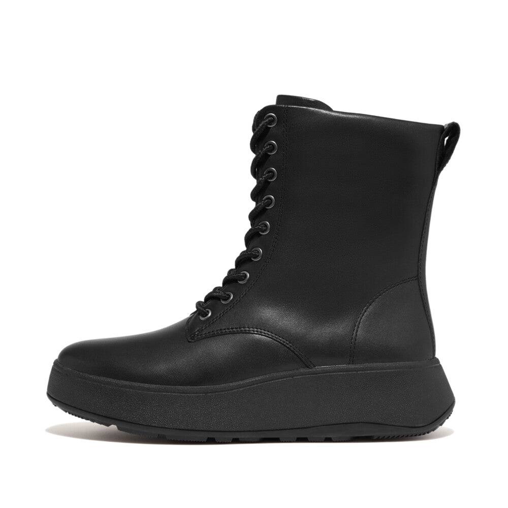 Fitflop Gm4-090 F-Mode Ladies All Black Leather Zip & Lace Ankle Boots-elevate your sole