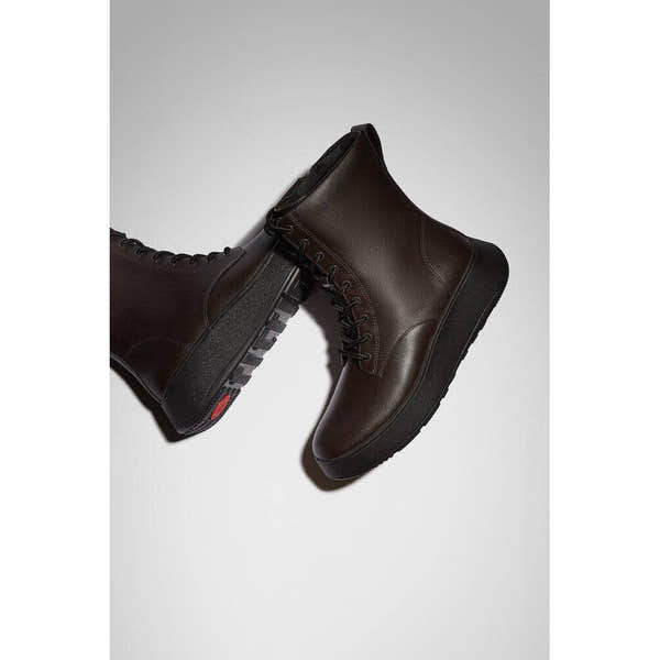 Fitflop Gm4-167 F-Mode Ladies Chocolate Brown Leather Zip & Lace Ankle Boots-elevate your sole