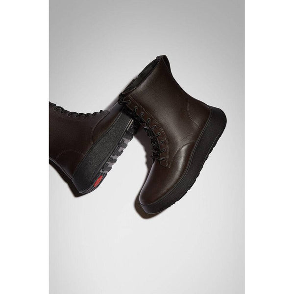 Fitflop Gm4-167 F-Mode Ladies Chocolate Brown Leather Zip & Lace Ankle Boots-elevate your sole