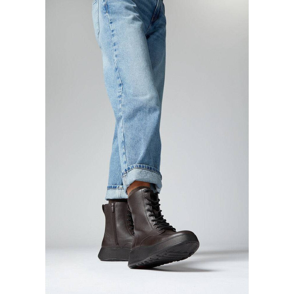 Fitflop Gm4-167 F-Mode Ladies Chocolate Brown Leather Zip & Lace Ankle Boots-elevate your sole