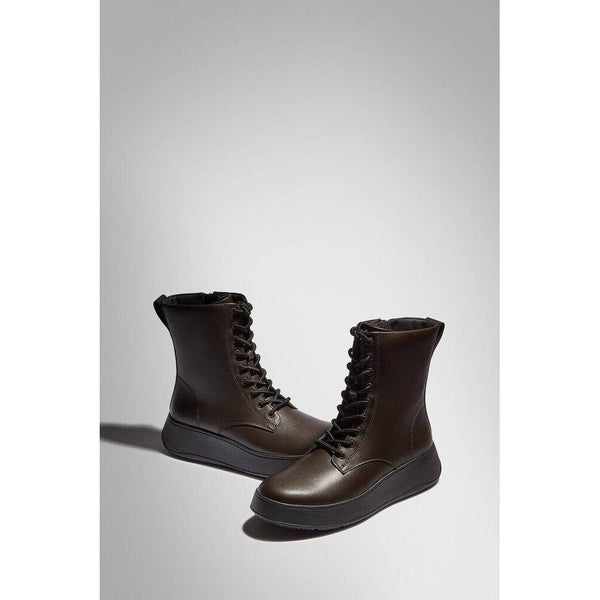Fitflop Gm4-167 F-Mode Ladies Chocolate Brown Leather Zip & Lace Ankle Boots-elevate your sole