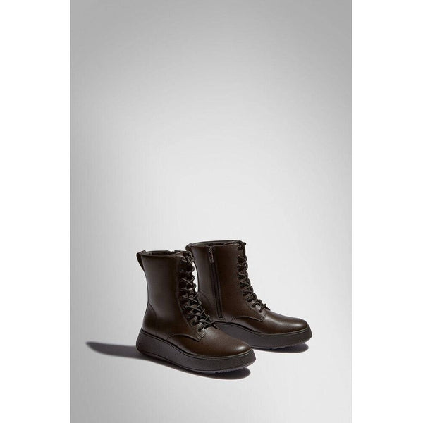 Fitflop Gm4-167 F-Mode Ladies Chocolate Brown Leather Zip & Lace Ankle Boots-elevate your sole