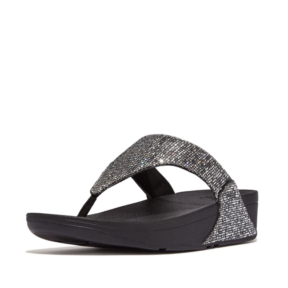 Fitflop If9-011 Lulu Glitterball Toe-Post Ladies Silver Textile Slip On Sandals-elevate your sole
