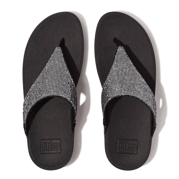 Fitflop If9-011 Lulu Glitterball Toe-Post Ladies Silver Textile Slip On Sandals-elevate your sole