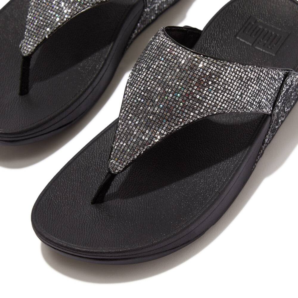 Fitflop If9-011 Lulu Glitterball Toe-Post Ladies Silver Textile Slip On Sandals-elevate your sole