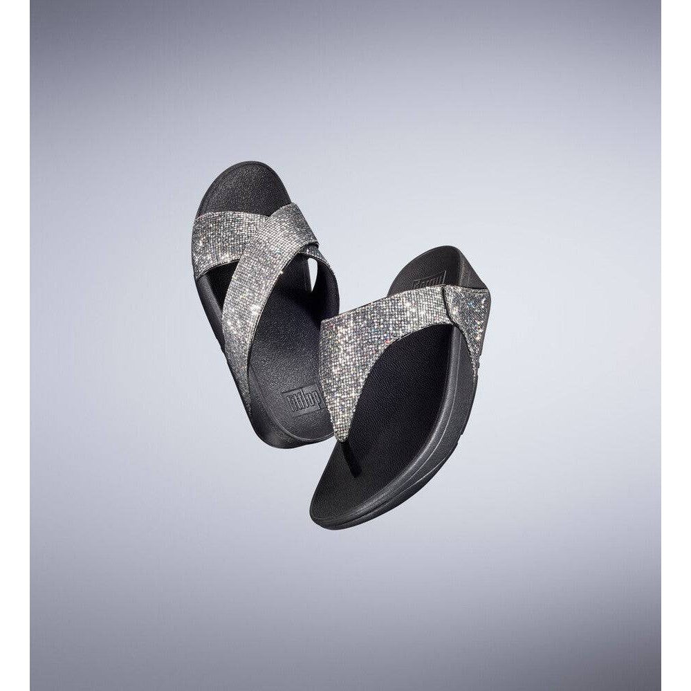 Fitflop If9-011 Lulu Glitterball Toe-Post Ladies Silver Textile Slip On Sandals-elevate your sole