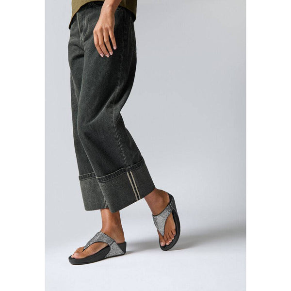 Fitflop If9-011 Lulu Glitterball Toe-Post Ladies Silver Textile Slip On Sandals-elevate your sole