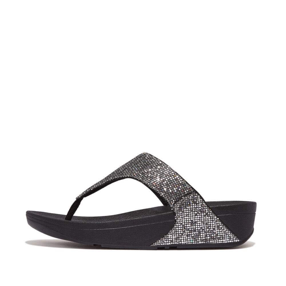 Fitflop If9-011 Lulu Glitterball Toe-Post Ladies Silver Textile Slip On Sandals-elevate your sole