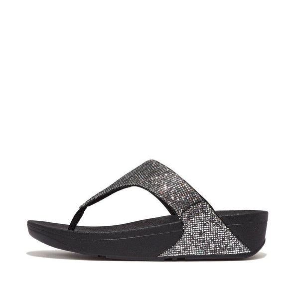 Fitflop If9-011 Lulu Glitterball Toe-Post Ladies Silver Textile Slip On Sandals-elevate your sole