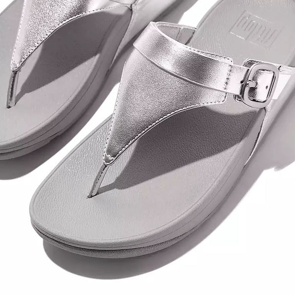 Fitflop Ig4-011 Lulu Adjustable Buckle Ladies Silver Leather & Textile Toe Post Sandals-elevate your sole