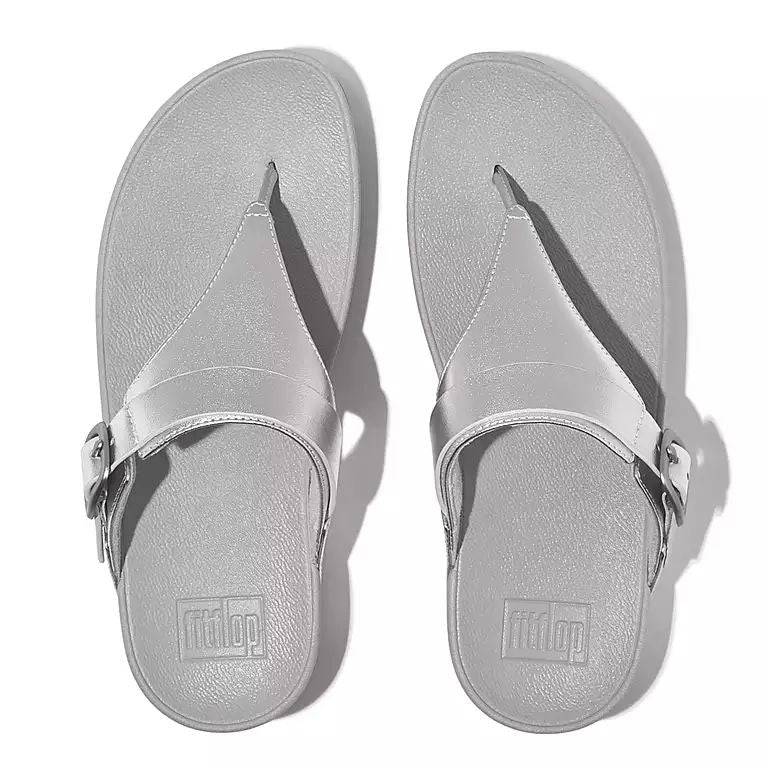 Fitflop Ig4-011 Lulu Adjustable Buckle Ladies Silver Leather & Textile Toe Post Sandals-elevate your sole