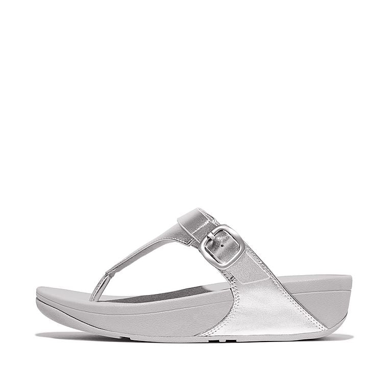 Fitflop Ig4-011 Lulu Adjustable Buckle Ladies Silver Leather & Textile Toe Post Sandals-elevate your sole