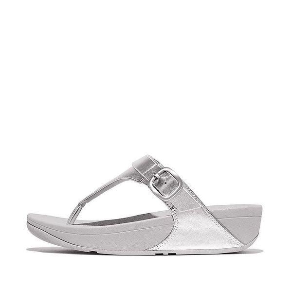 Fitflop Ig4-011 Lulu Adjustable Buckle Ladies Silver Leather & Textile Toe Post Sandals-elevate your sole