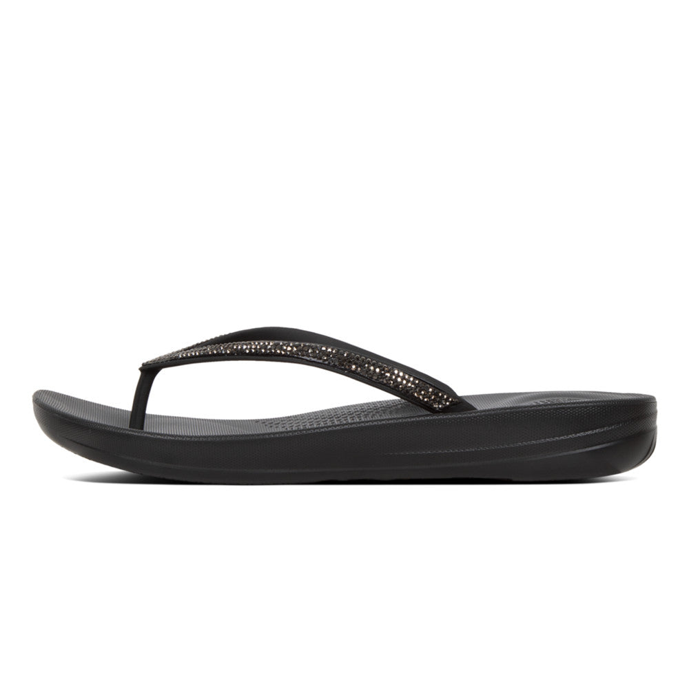 Fitflop R08-001 Iqushion Sparkle Ladies Black Toe Post Sandals - elevate your sole