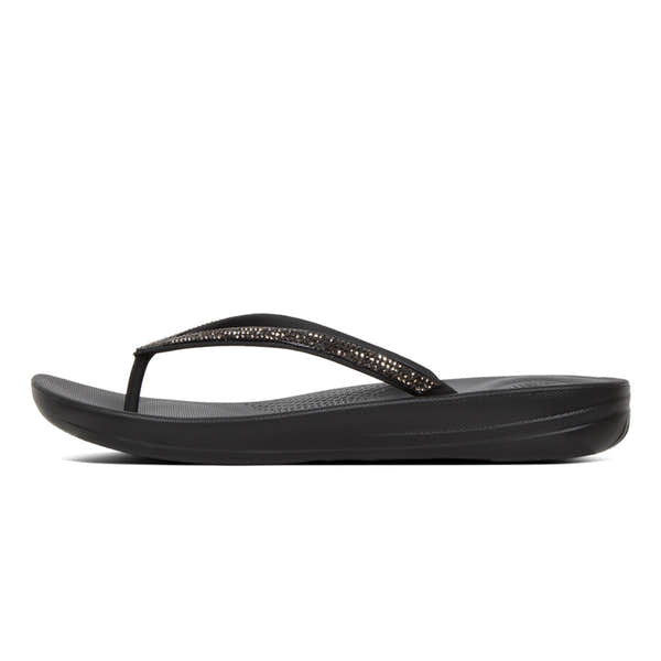 Fitflop R08-001 Iqushion Sparkle Ladies Black Toe Post Sandals - elevate your sole