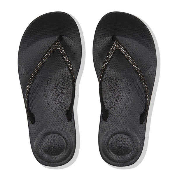 Fitflop R08-001 Iqushion Sparkle Ladies Black Toe Post Sandals - elevate your sole