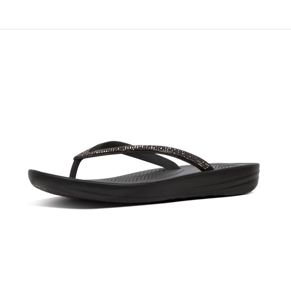 Fitflop R08-001 Iqushion Sparkle Ladies Black Toe Post Sandals - elevate your sole