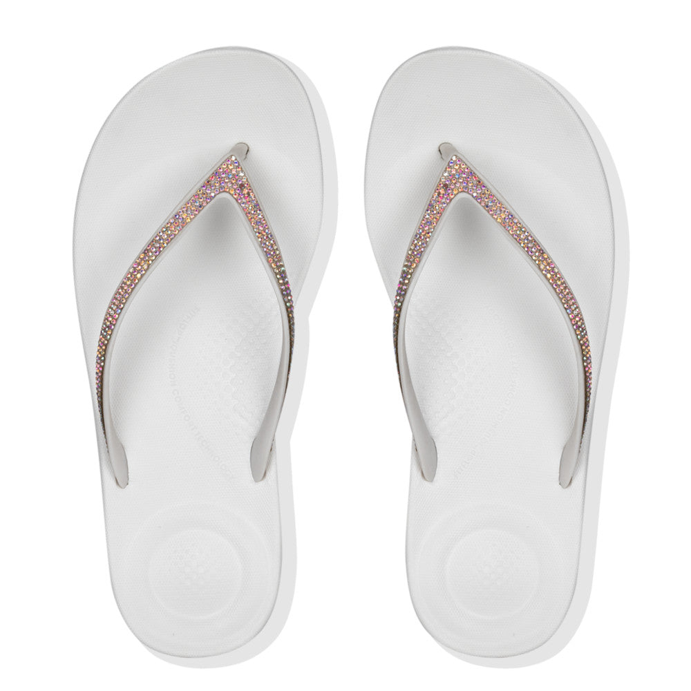 Fitflop R08-194 Iqushion Sparkle Ladies Urban White Toe Post Sandals - elevate your sole