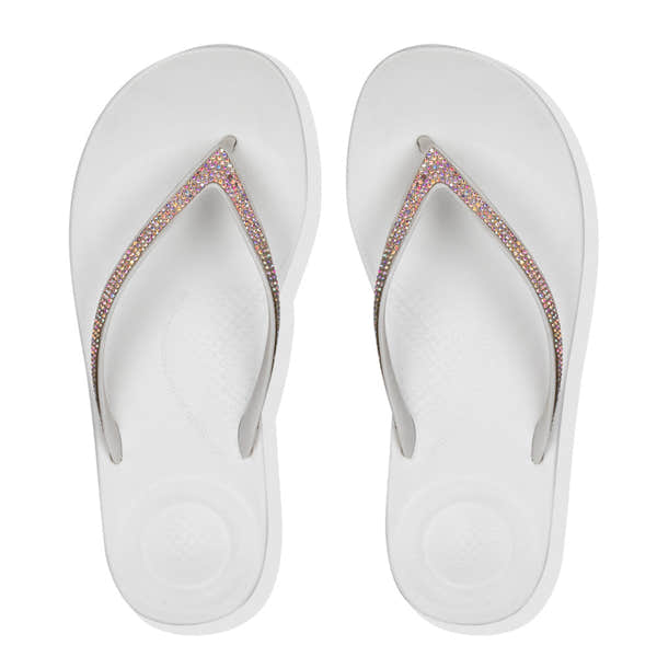 Fitflop R08-194 Iqushion Sparkle Ladies Urban White Toe Post Sandals - elevate your sole