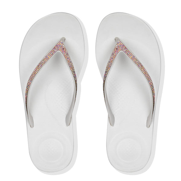 Fitflop R08-194 Iqushion Sparkle Ladies Urban White Toe Post Sandals - elevate your sole