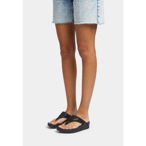 Fitflop X03-339 Lulu Glitter Ladies Black Glitter Toe Post Sandals-elevate your sole