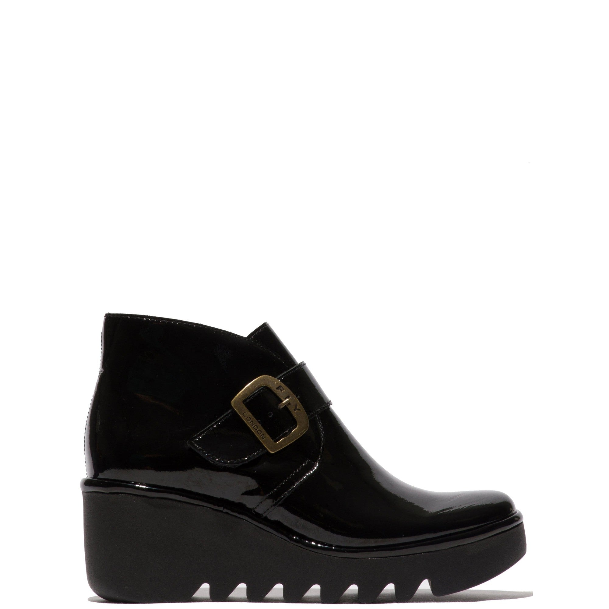 Fly Birt397 Ladies Atlantis Black Patent Leather Touch Fastening Ankle Boots-elevate your sole