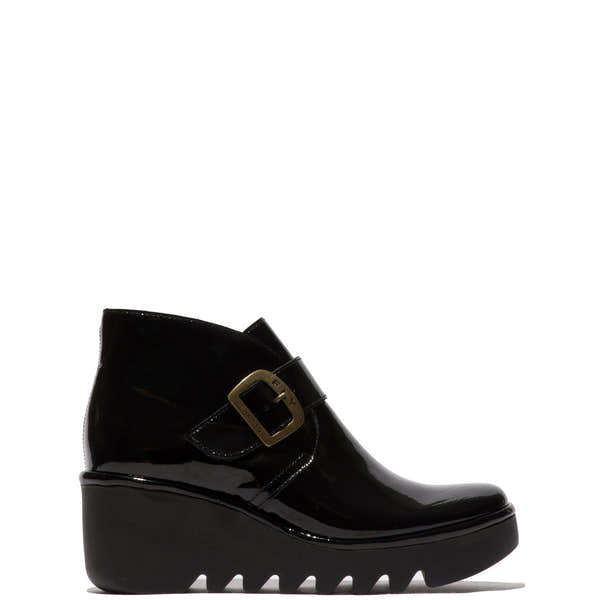Fly Birt397 Ladies Atlantis Black Patent Leather Touch Fastening Ankle Boots-elevate your sole