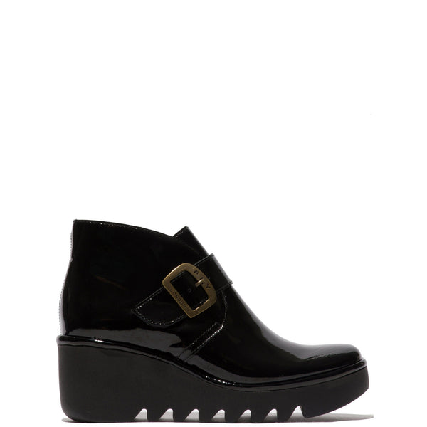 Fly Birt397 Ladies Atlantis Black Patent Leather Touch Fastening Ankle Boots-elevate your sole