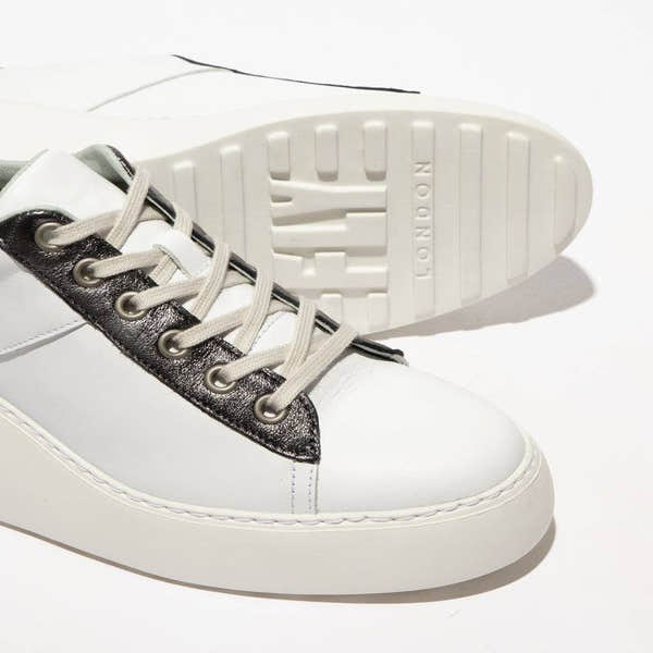 Fly Delf 580 Ladies White, Graphite And Gold Leather Lace Up Shoes-elevate your sole