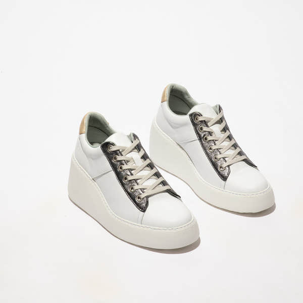 Fly Delf 580 Ladies White, Graphite And Gold Leather Lace Up Shoes-elevate your sole