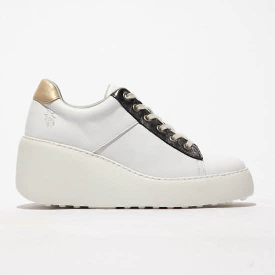 Fly Delf 580 Ladies White, Graphite And Gold Leather Lace Up Shoes-elevate your sole