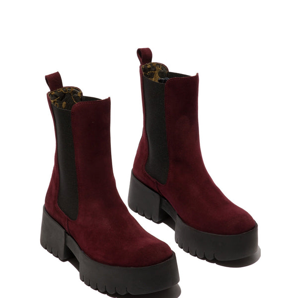 Fly EreL007 Ladies Oil Wine Red Suede Pull On Ankle Boots-elevate your sole