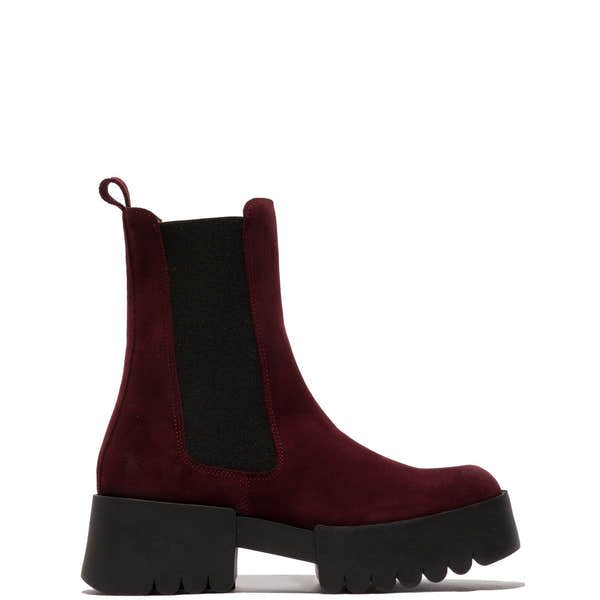 Fly EreL007 Ladies Oil Wine Red Suede Pull On Ankle Boots-elevate your sole