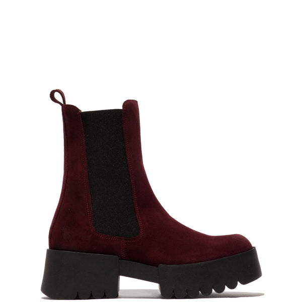 Fly EreL007 Ladies Oil Wine Red Suede Pull On Ankle Boots-elevate your sole