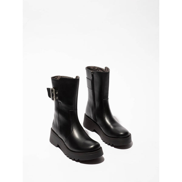Fly MAZZ127 Rug Ladies Black Leather Side Zip Mid-Calf Boots-elevate your sole