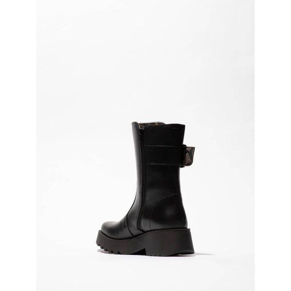 Fly MAZZ127 Rug Ladies Black Leather Side Zip Mid-Calf Boots-elevate your sole