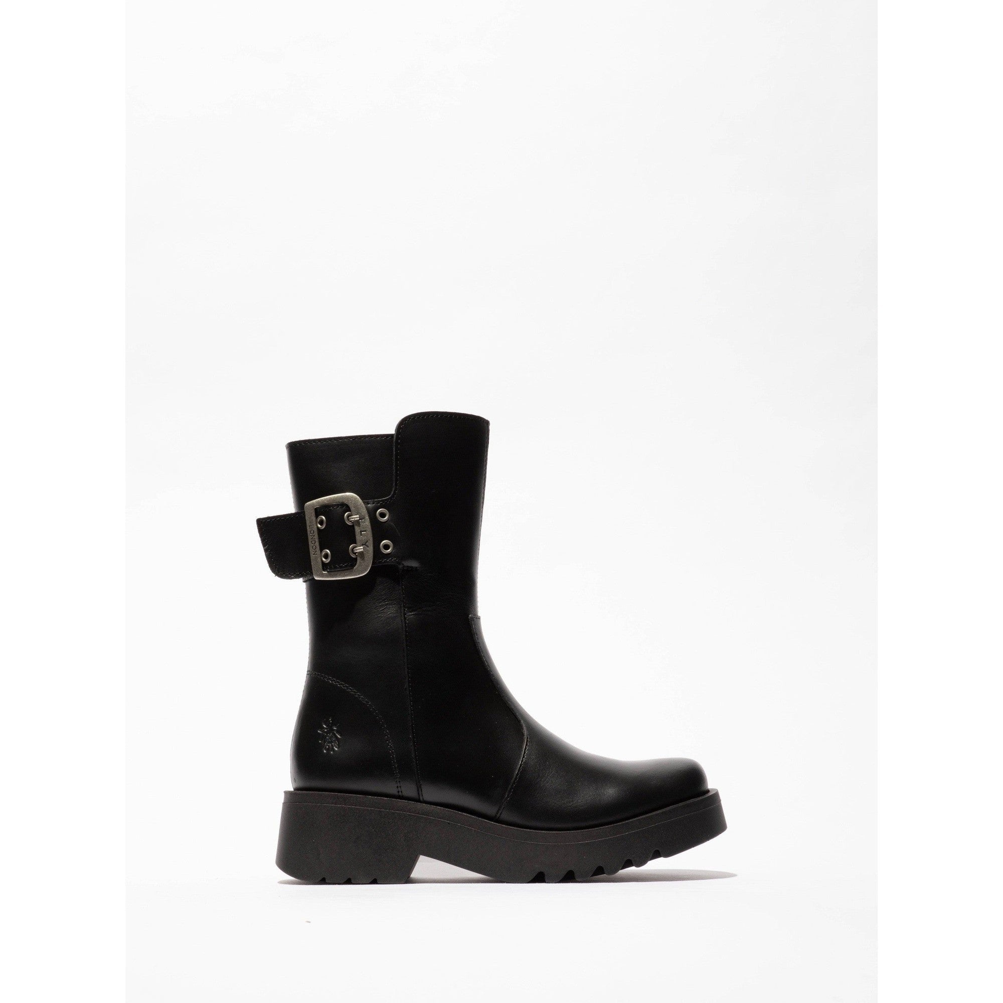 Fly MAZZ127 Rug Ladies Black Leather Side Zip Mid-Calf Boots-elevate your sole
