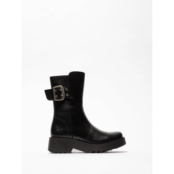 Fly MAZZ127 Rug Ladies Black Leather Side Zip Mid-Calf Boots-elevate your sole