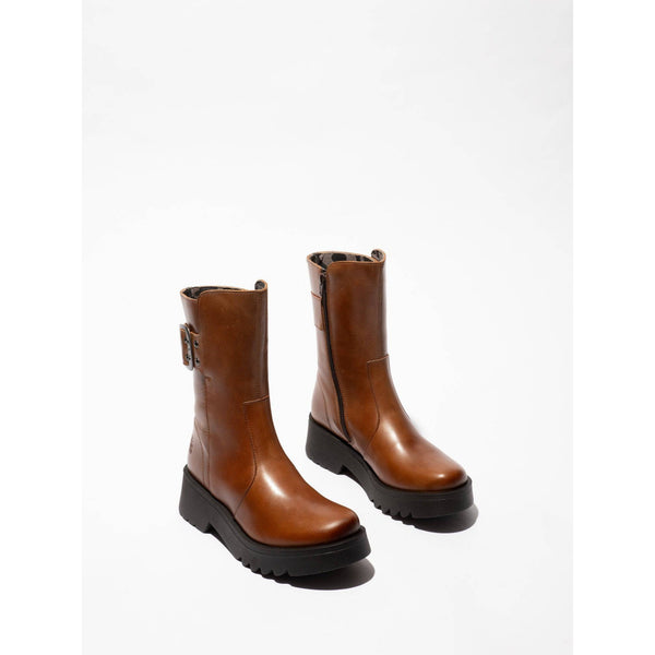 Fly MAZZ127 Rug Ladies Mid Brown Leather Side Zip Mid-Calf Boots-elevate your sole