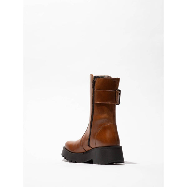 Fly MAZZ127 Rug Ladies Mid Brown Leather Side Zip Mid-Calf Boots-elevate your sole