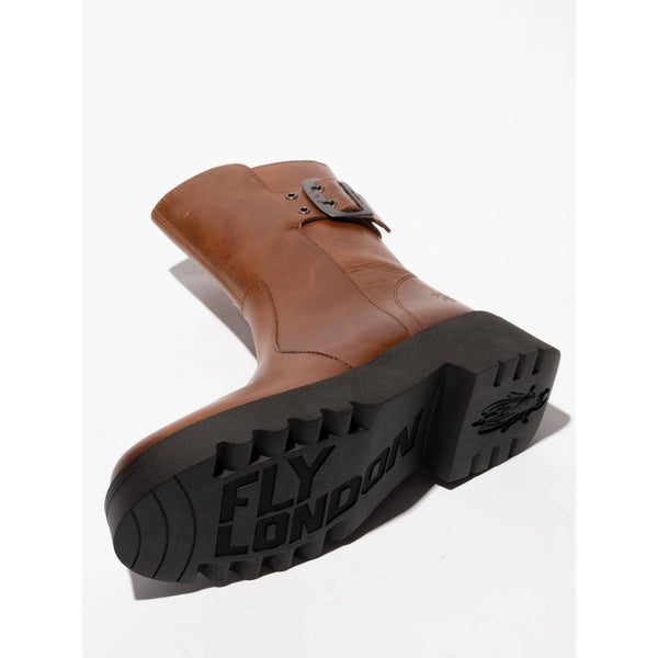 Fly MAZZ127 Rug Ladies Mid Brown Leather Side Zip Mid-Calf Boots-elevate your sole