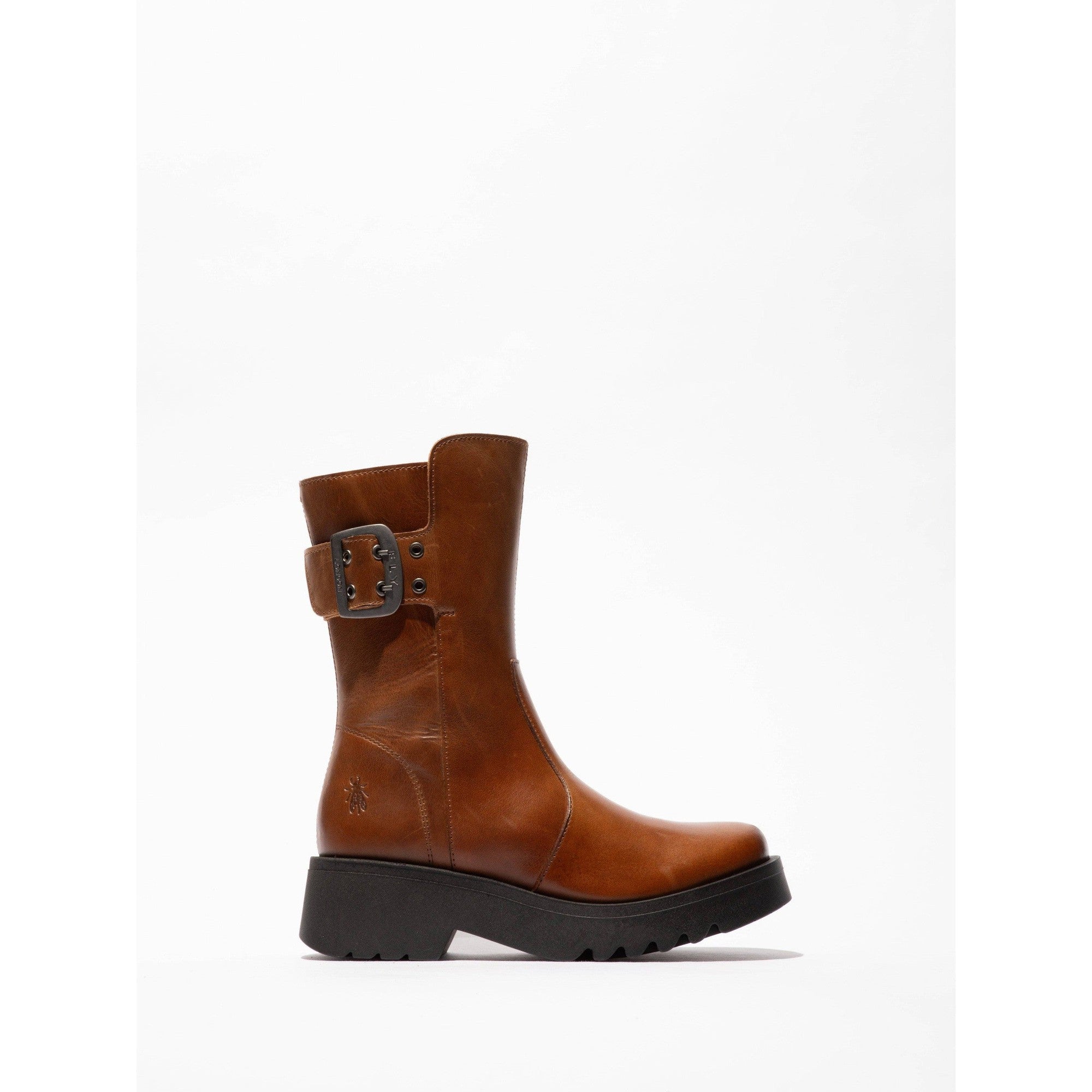 Fly MAZZ127 Rug Ladies Mid Brown Leather Side Zip Mid-Calf Boots-elevate your sole