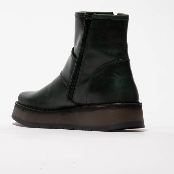Fly RADS200FLY Ladies Rug Petrol Leather Side Zip Ankle Boots with chunky sole and sleek design.