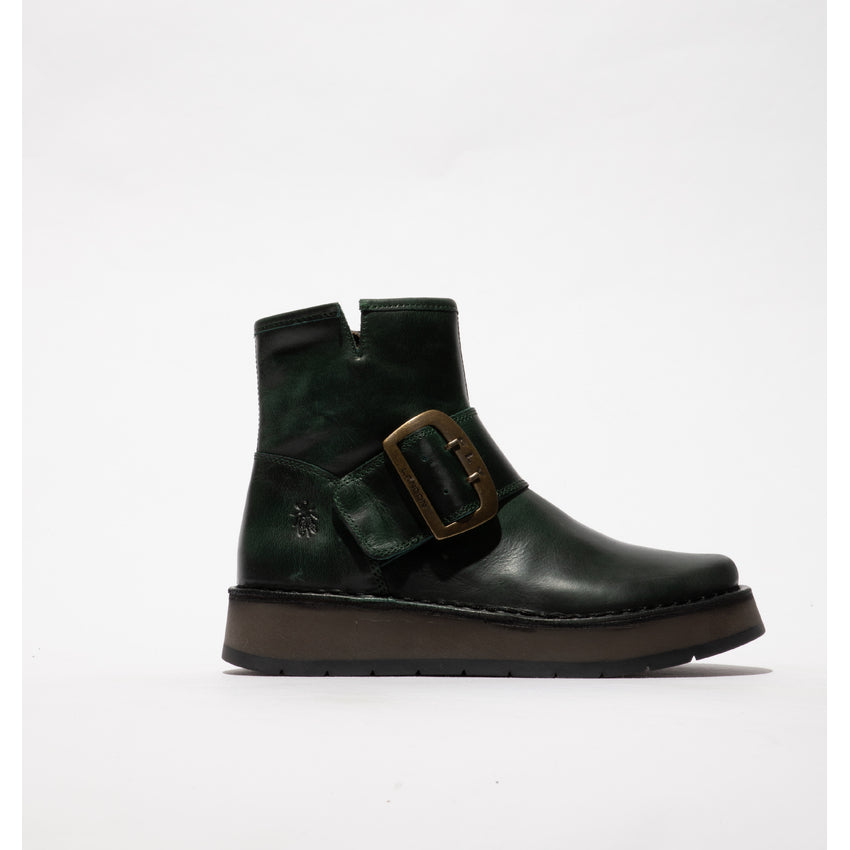 Fly RADS200FLY Ladies Rug Petrol Leather Side Zip Ankle Boots with buckle detail and comfortable sole.
