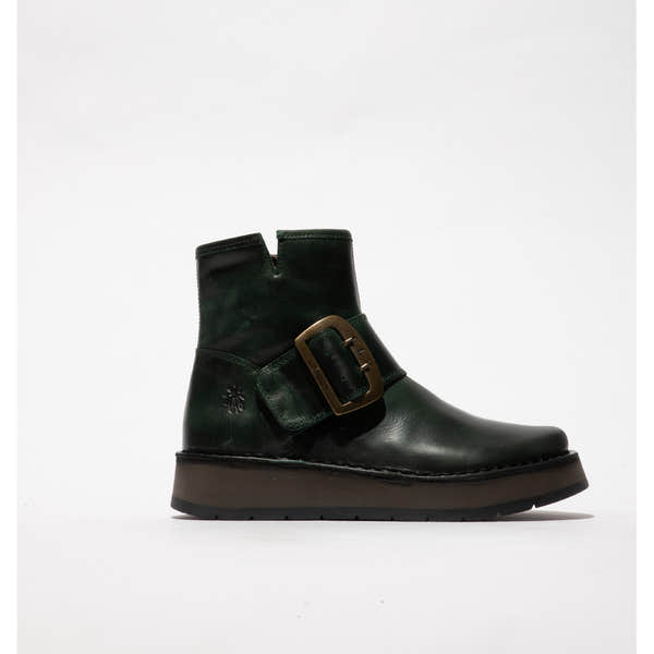 Fly RADS200FLY Ladies Rug Petrol Leather Side Zip Ankle Boots with buckle detail and comfortable sole.