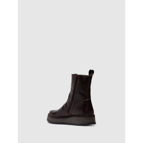 Fly RENO053 Rug Ladies Dark Brown Leather Side Zip Ankle Boots-elevate your sole