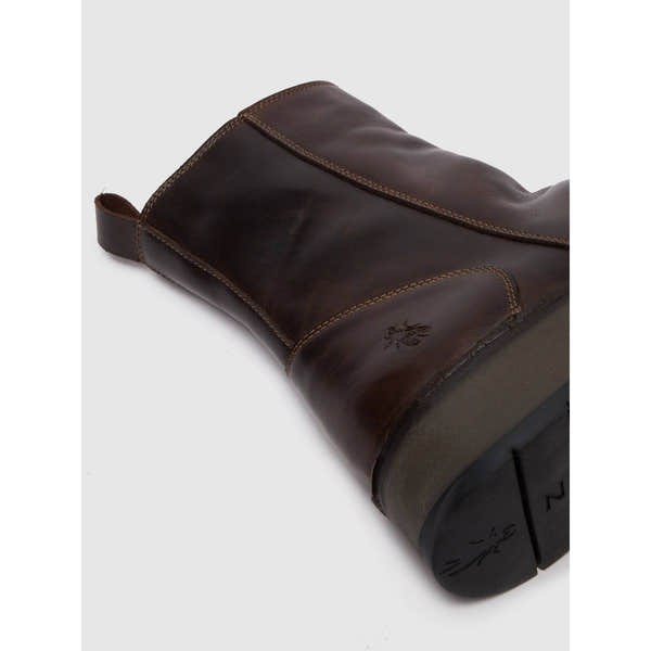 Fly RENO053 Rug Ladies Dark Brown Leather Side Zip Ankle Boots-elevate your sole