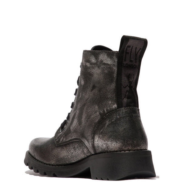 Fly Ragi539 Ladies Dark Flash Silver Leather Lace Up Ankle Boots-elevate your sole