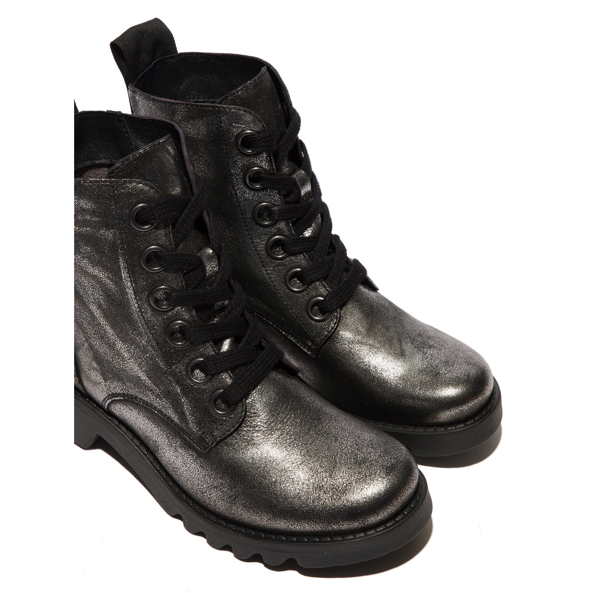 Fly Ragi539 Ladies Dark Flash Silver Leather Lace Up Ankle Boots-elevate your sole